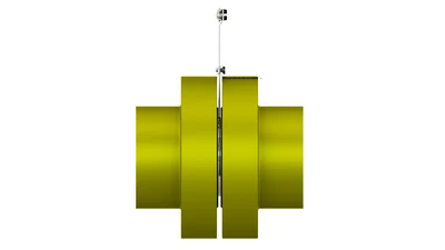 3D render of gasket tool positioned between mated flanges